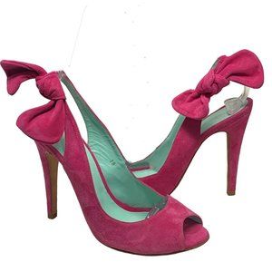 MELLOW YELLOW Nuevo‎ Pink Suede Peep Toe Slingback Bow Pumps